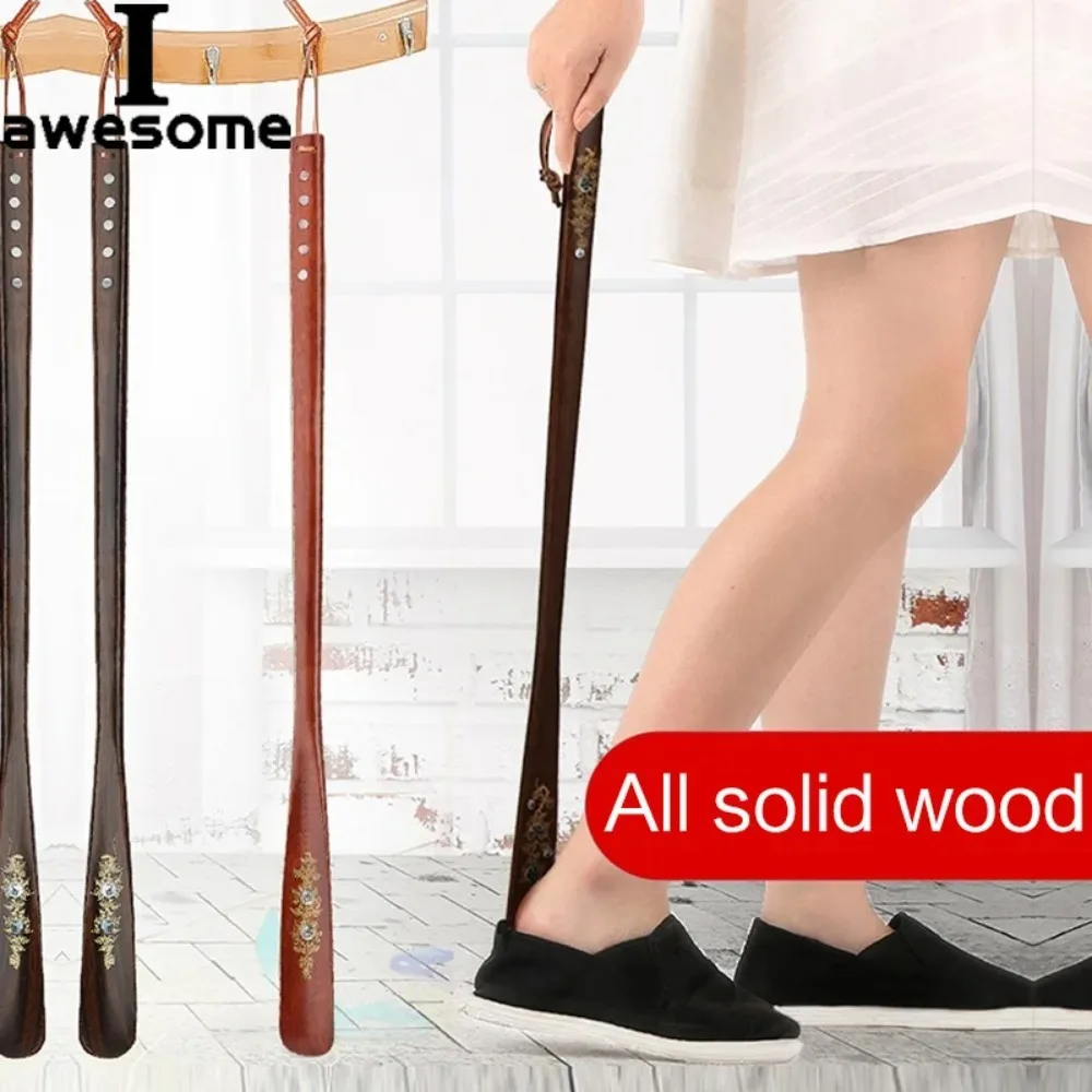 54CM Durable Professional Wooden Shoe Horn Flexible Long Handle Shoehorn Useful Shoe Lifter for seniors Shoe Spoon Home Tools