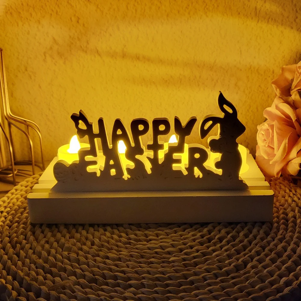 Cute Bunny Insert for Tea Light Holder Silicone Mold Easter Egg with Bunny Candle Holder Casting Molds Hollow Heart Rabbit Molds