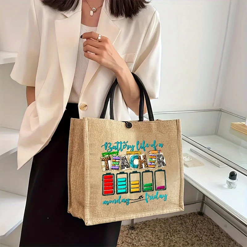 Teacher Linen Handbag with Practical Inner Pocket Design Tote for Outdoor Travel Shopping Bag Best Gift for Best Teacher Gifts 3