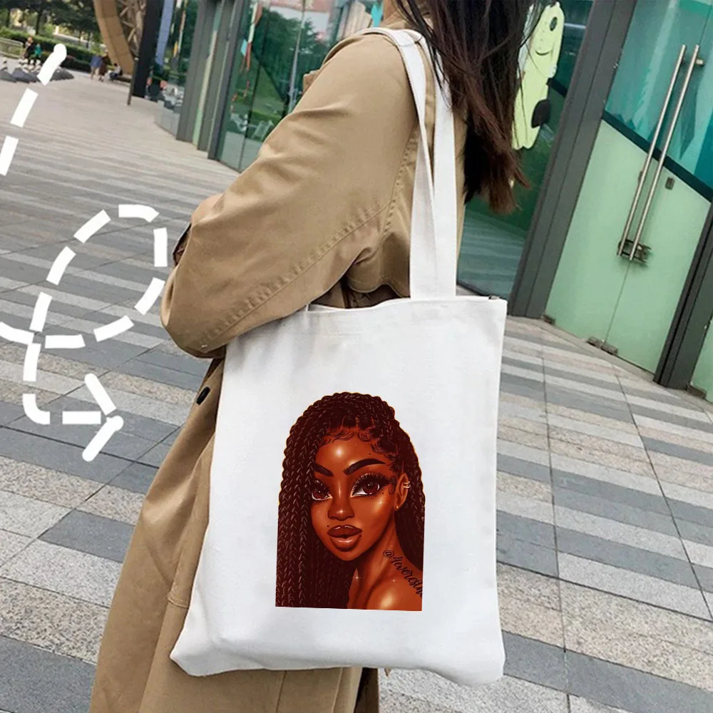 African Melanin Poppin Fashion Sexy Black Girls Women Canvas Shoulder Bag Casual Handbag Totes Cotton Summer Books Shopping Bags