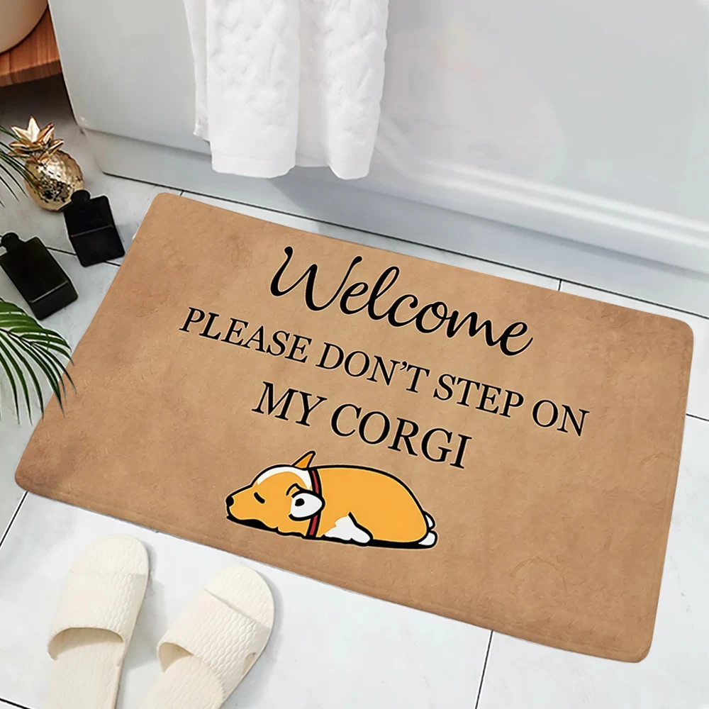 HX Funny Doormat Welcom Please Don't Step on My Corgi Entrance Floor Mat Animals Indoor Carpets Gifts for Corgi Lovers