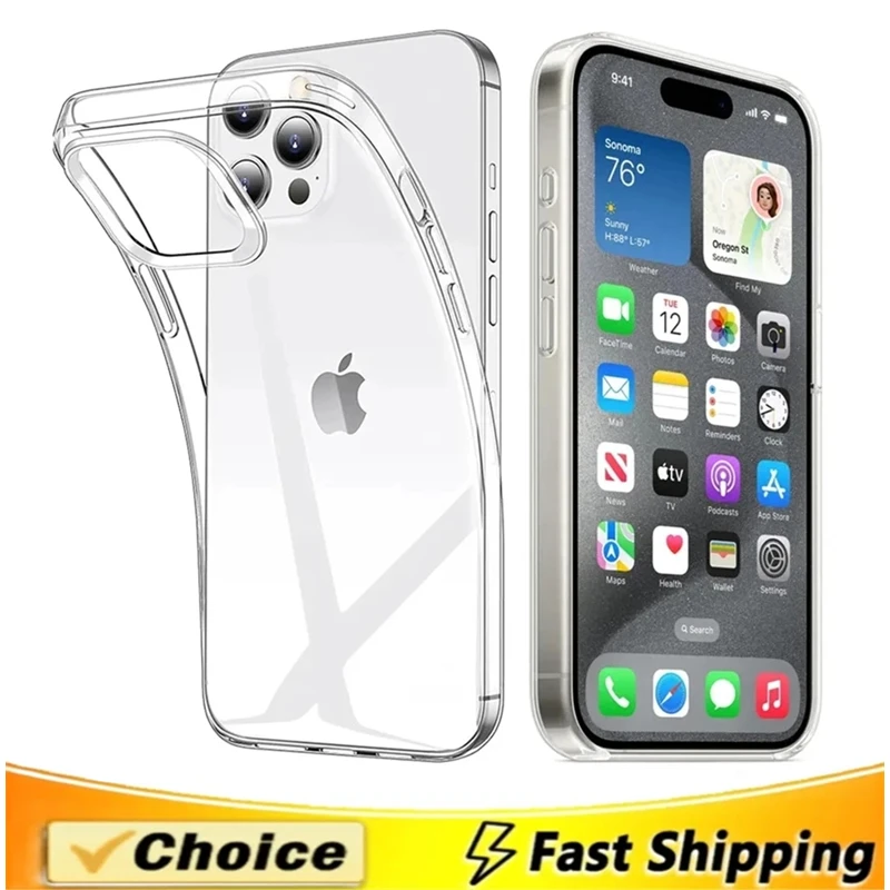 Clear Phone Case For iPhone 14 11 12 13 15 Pro Max Mini 7 8 Plus Silicone Soft TPU Cover Back Case For iPhone 13 PRO XS MAX X XR