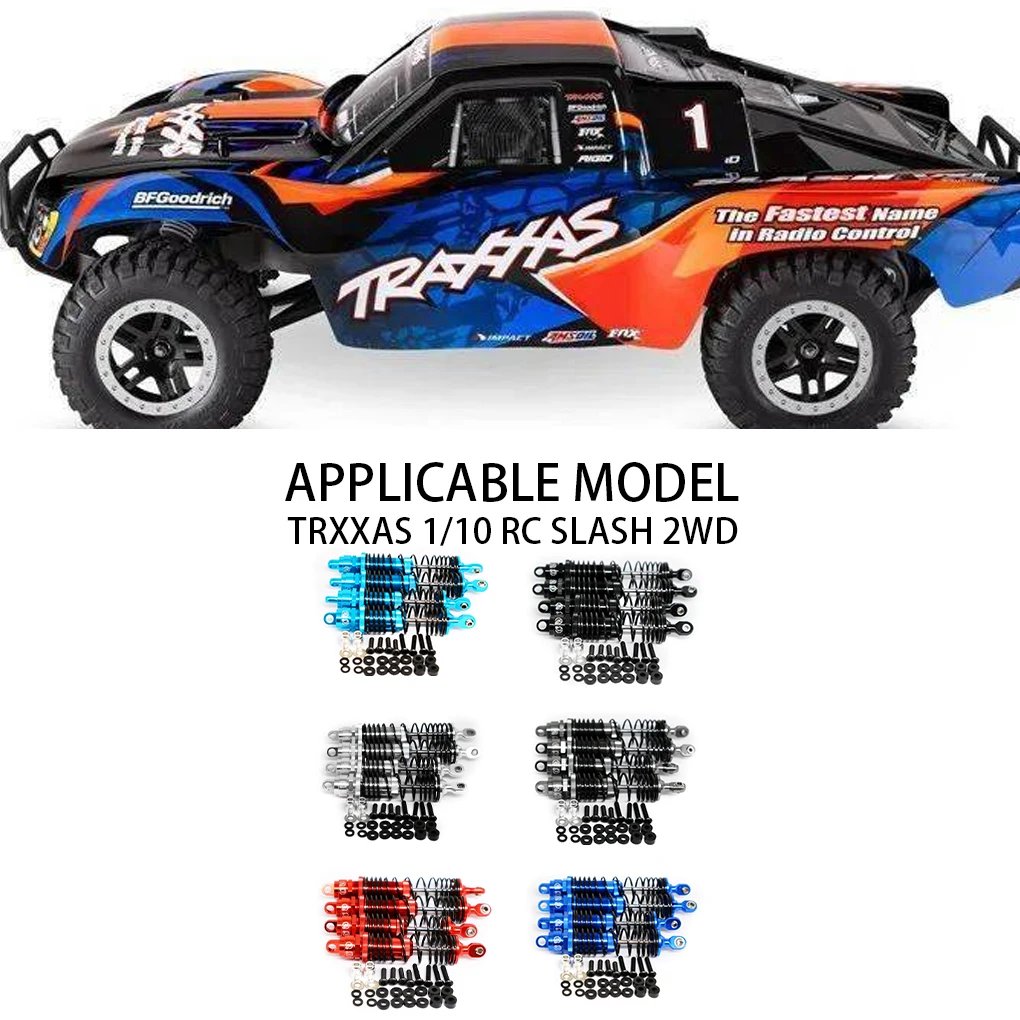 Amortiguador trasero delantero de aleación de aluminio 1/10, 4 Uds., amortiguador trasero delantero Rc resistente al desgaste para pieza de coche TRXXAS SLASH 2WD RC