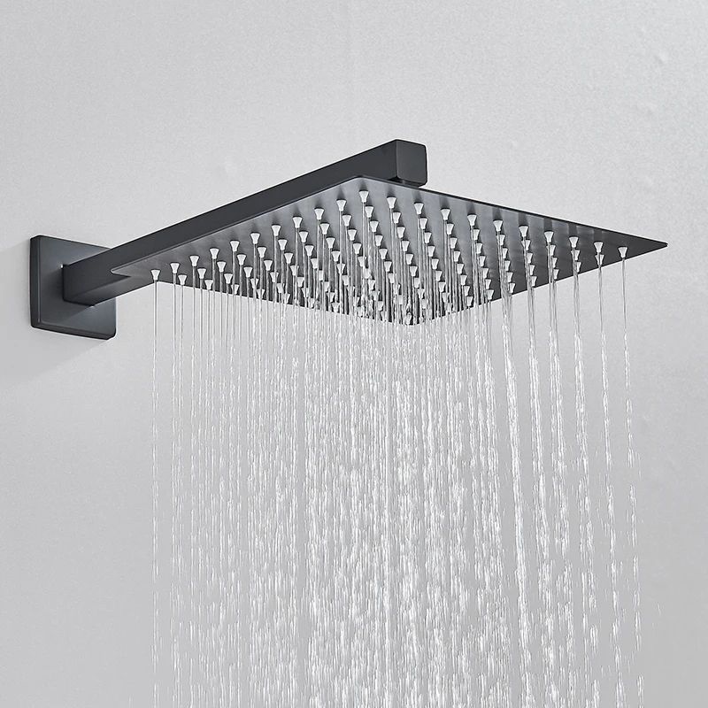 Black Concealed Shower System Rain Waterfall Bathroom Embedded Shower Faucet Set with Tub Spout