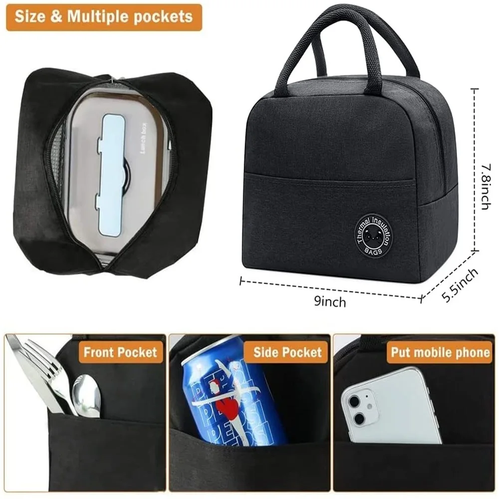 Portable Lunch Bag Thermal Insulated Lunch Box Tote Cooler Handbag Daisy Print Bento Pouch Dinner Container Food Storage Bags