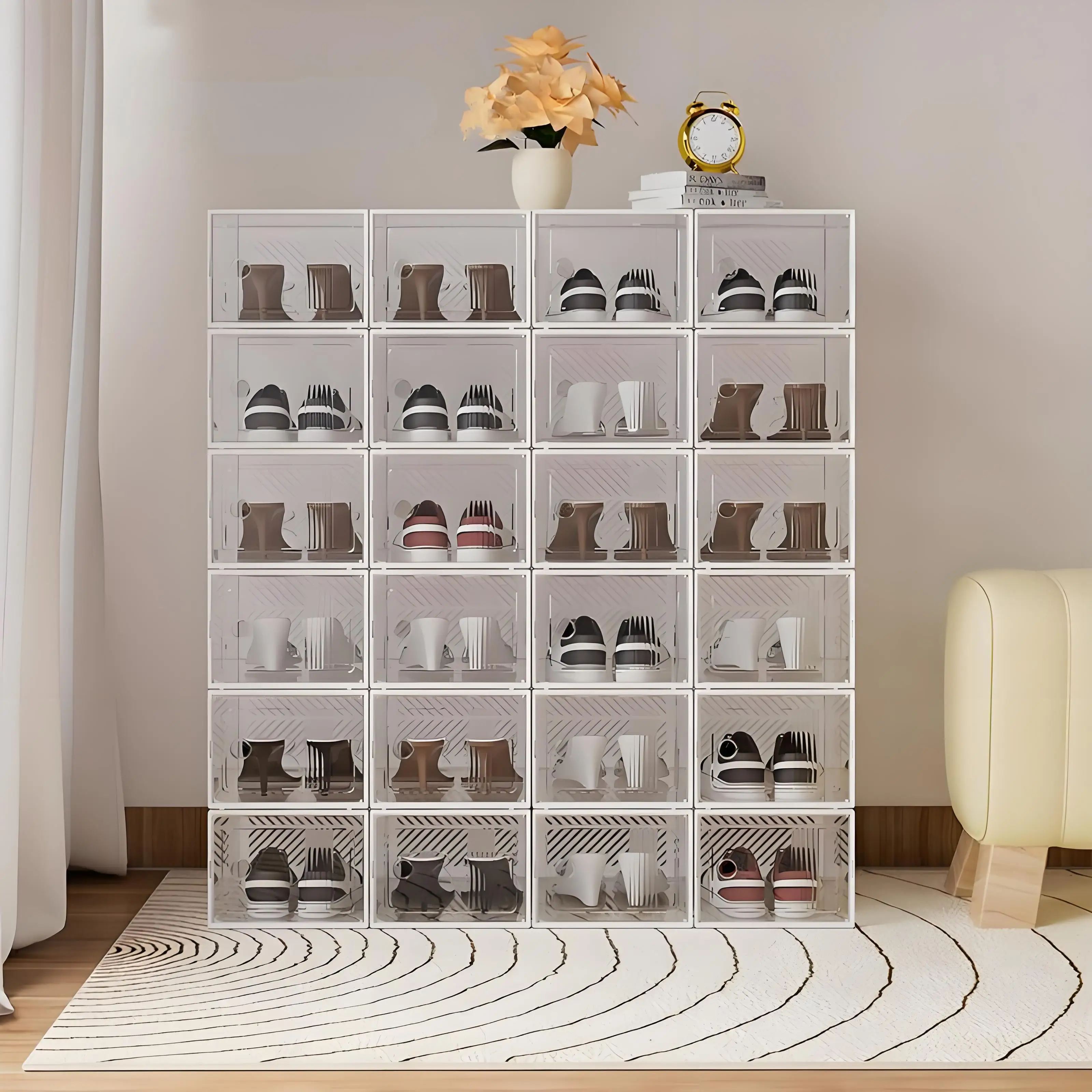 صندوق أحذية شفاف قابل للطي، صندوق تخزين سميك من البولي بروبيلين للأحذية والكتب والملابس، صناديق تنظيم قابلة للتنفس، إكسسوارات منزلية، 8 قطع