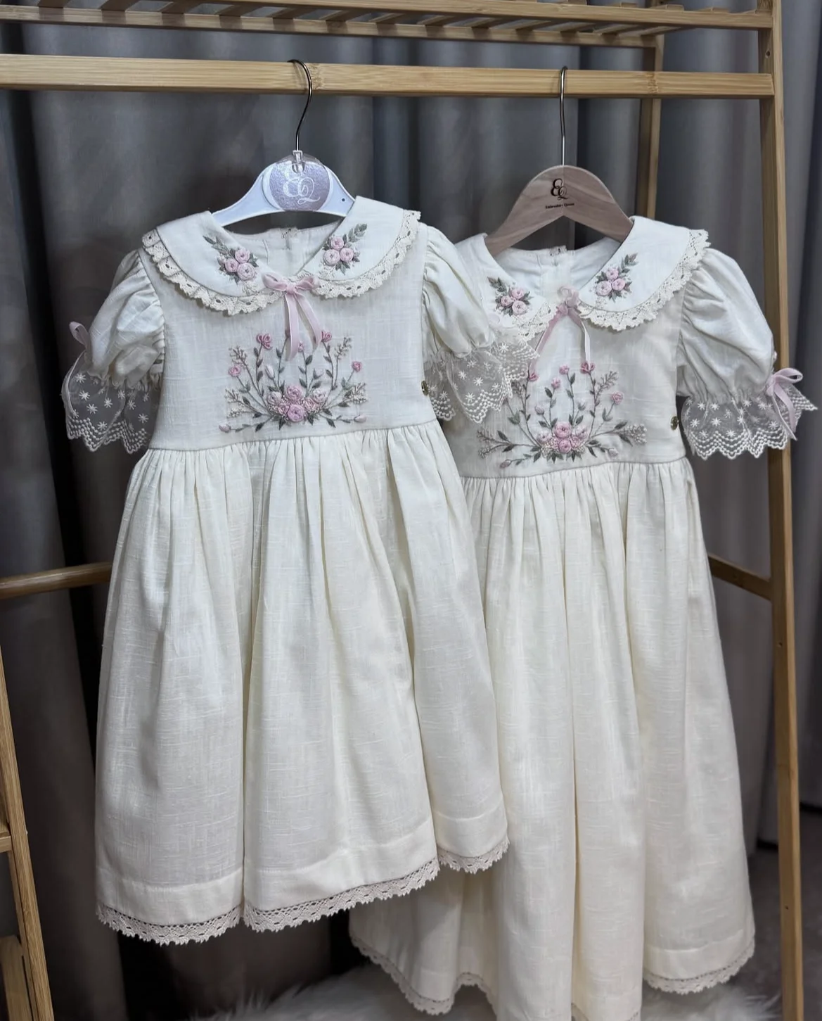 

Summer Baby Girl Rose Flower Handmade Embroidery Blue Vintage Princess Dress for Casual Party Birthday Eid Photography B27