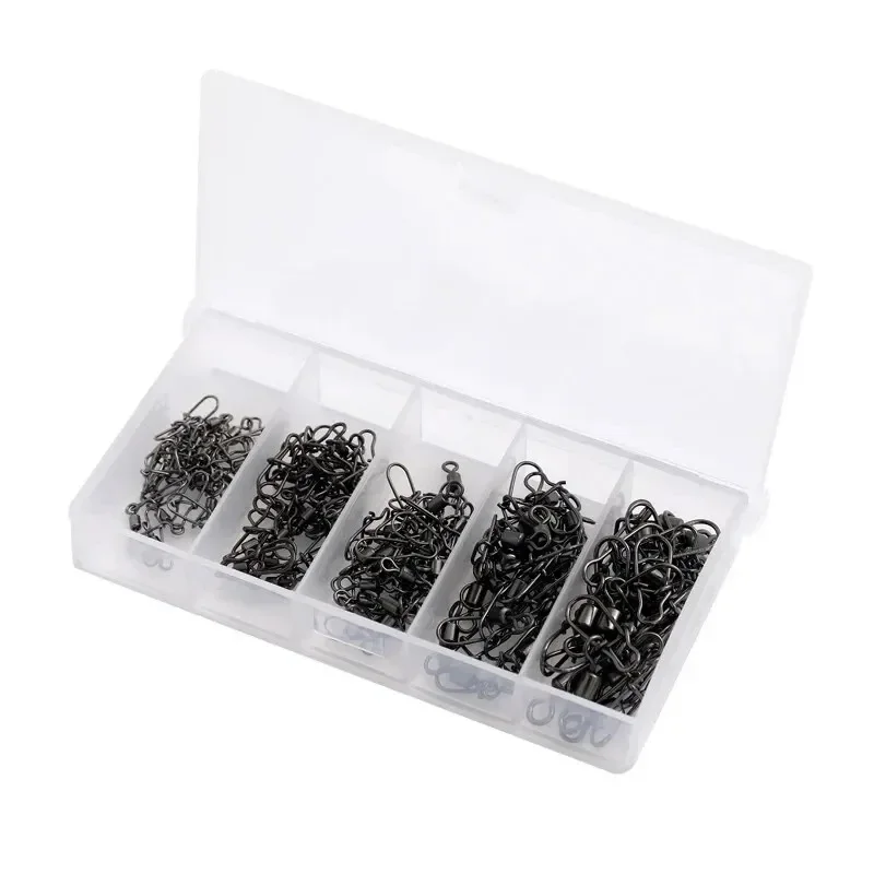 50pc/box Stainless Steel Fishing Connector Pin Bearing Rolling Swivel with Snap Fishhook Lure Accessories 3