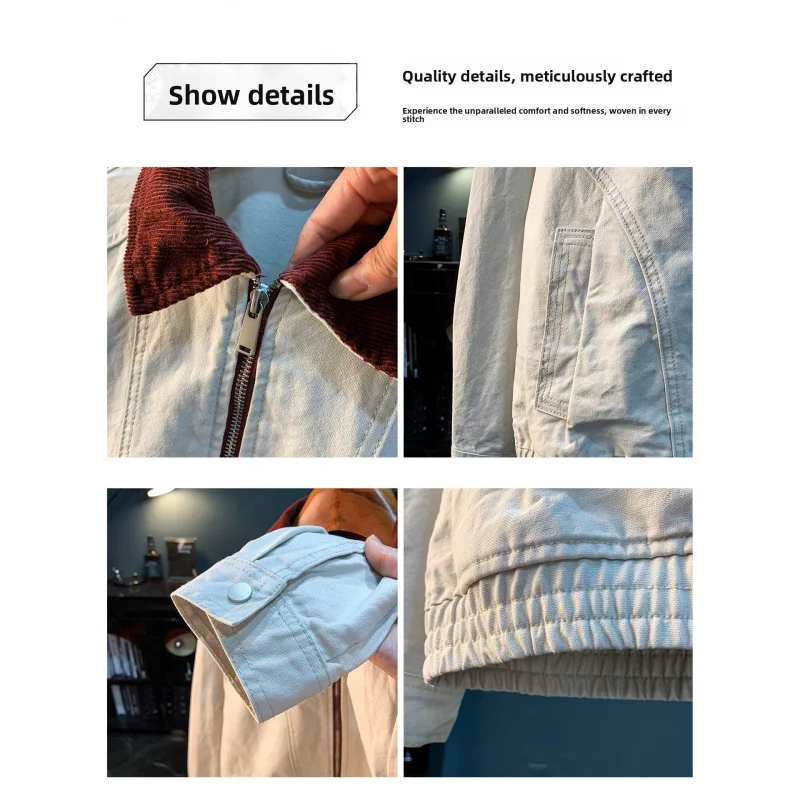 Jaket kerah warna-warni pria, cardigan ritsleting kasual, jaket tren 2026, pakaian pria musim gugur terbaru