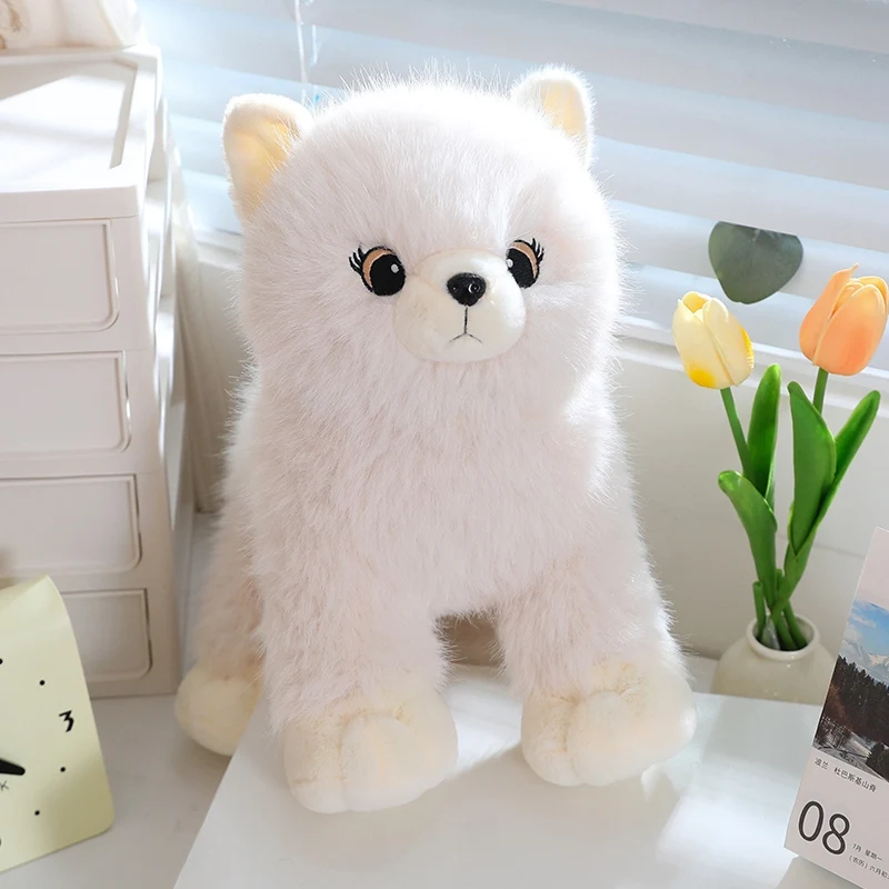

Simulation Pomeranian Dog Stuffed Toy High Quality Lifelike Fluffy White Dog Plush Toy Hug Cartoon Animal Pillow Gift for Boy
