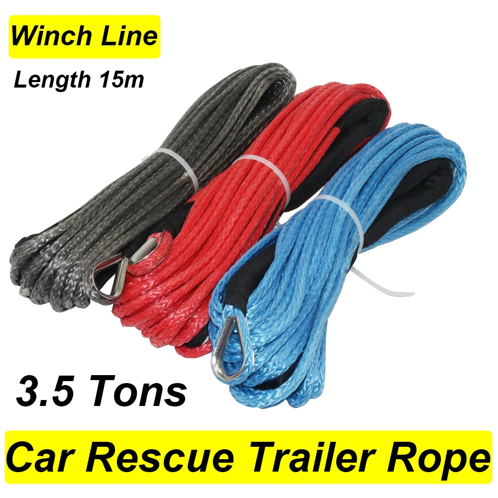 3.5 Tons Tow Rope 15m Winch Traction Rope High Molecular Polyethylene Car Rescue Rope Diameter 6/7mm Optional Auto Repair Tools