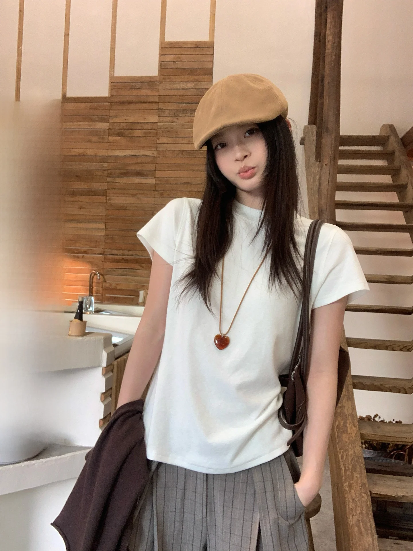 Song Zhengen White round Neck Short Sleeve T-Shirt Women's Summer Loose Fit New Lazy Style Simple Versatile Top Commute Style