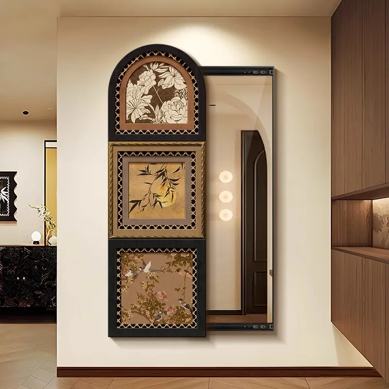 Medieval style home sliding mirror 2025 new hidden full-length mirror facing the door full-length mirror wall-mounted blocking