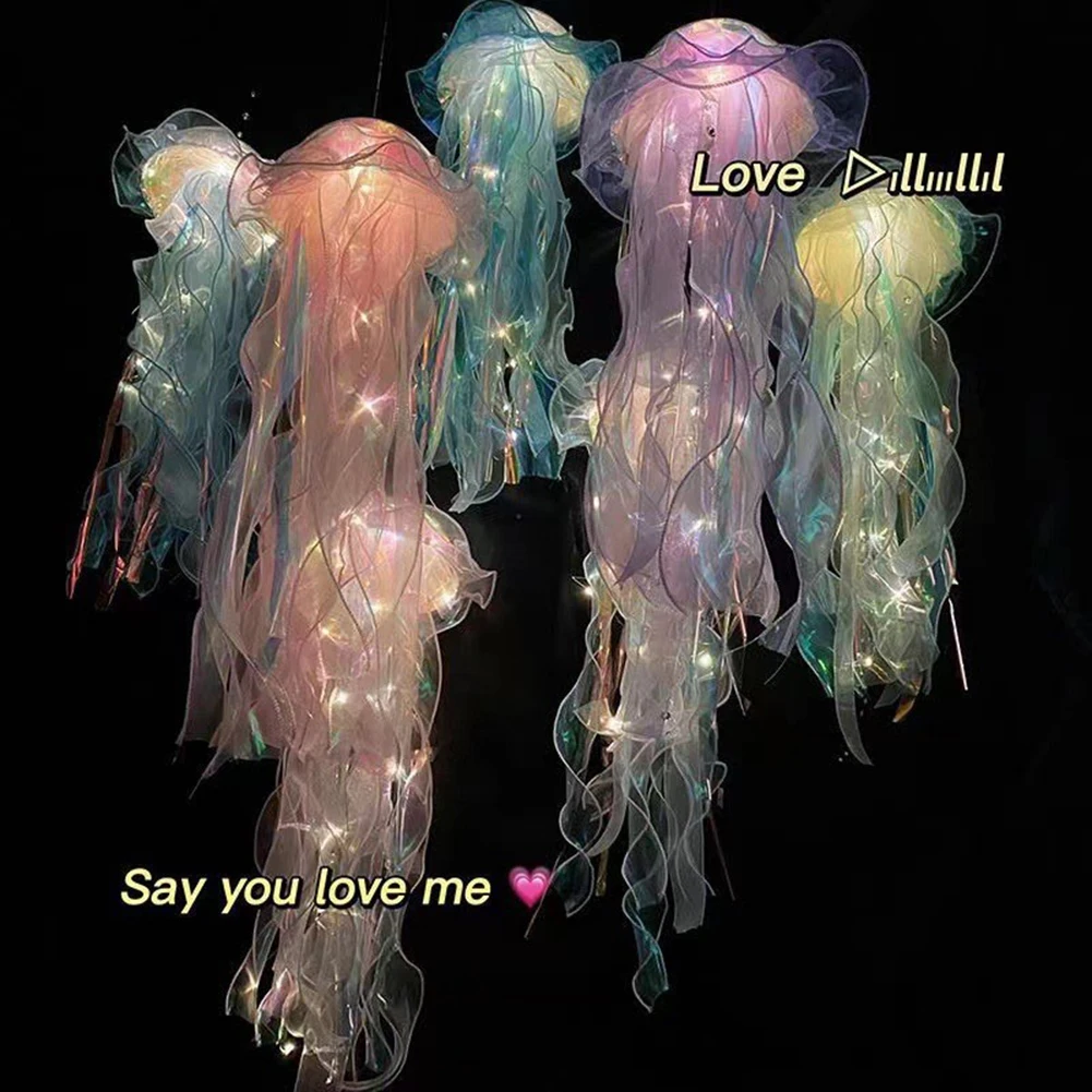 New Gradient Jellyfish Lamp Decoration Creative Bedroom Atmosphere LED Night Light Handmade Festival Pendant Flower Lamp Decor