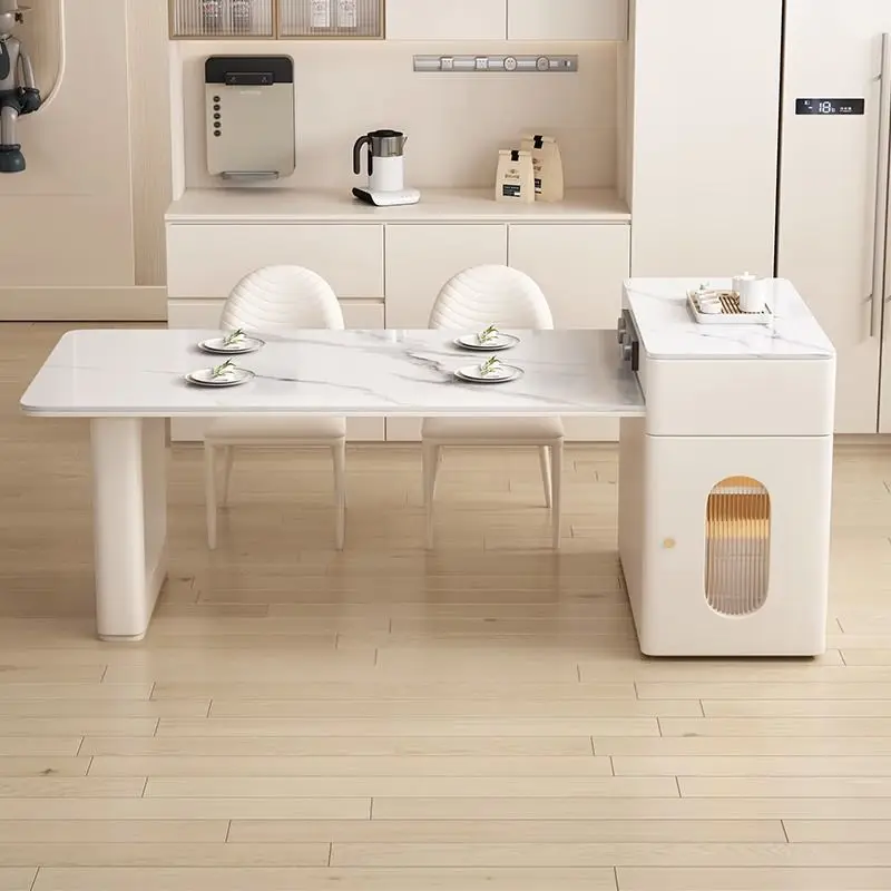 طاولة طعام على شكل جزيرة الرياح الكريمية، متكاملة وحديثة وبسيطة، منزلية صغيرة قابلة للسحب، خفيفة فاخرة، حكاية الشاي، لوحة صخرية لتناول الطعام #4