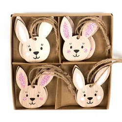 8Pcs Easter Rabbit Modelling Wooden Crafts Pendant Cute Cartoon Wood Bunny Hanging Ornament for Easter Party Home Decor Kid Gift