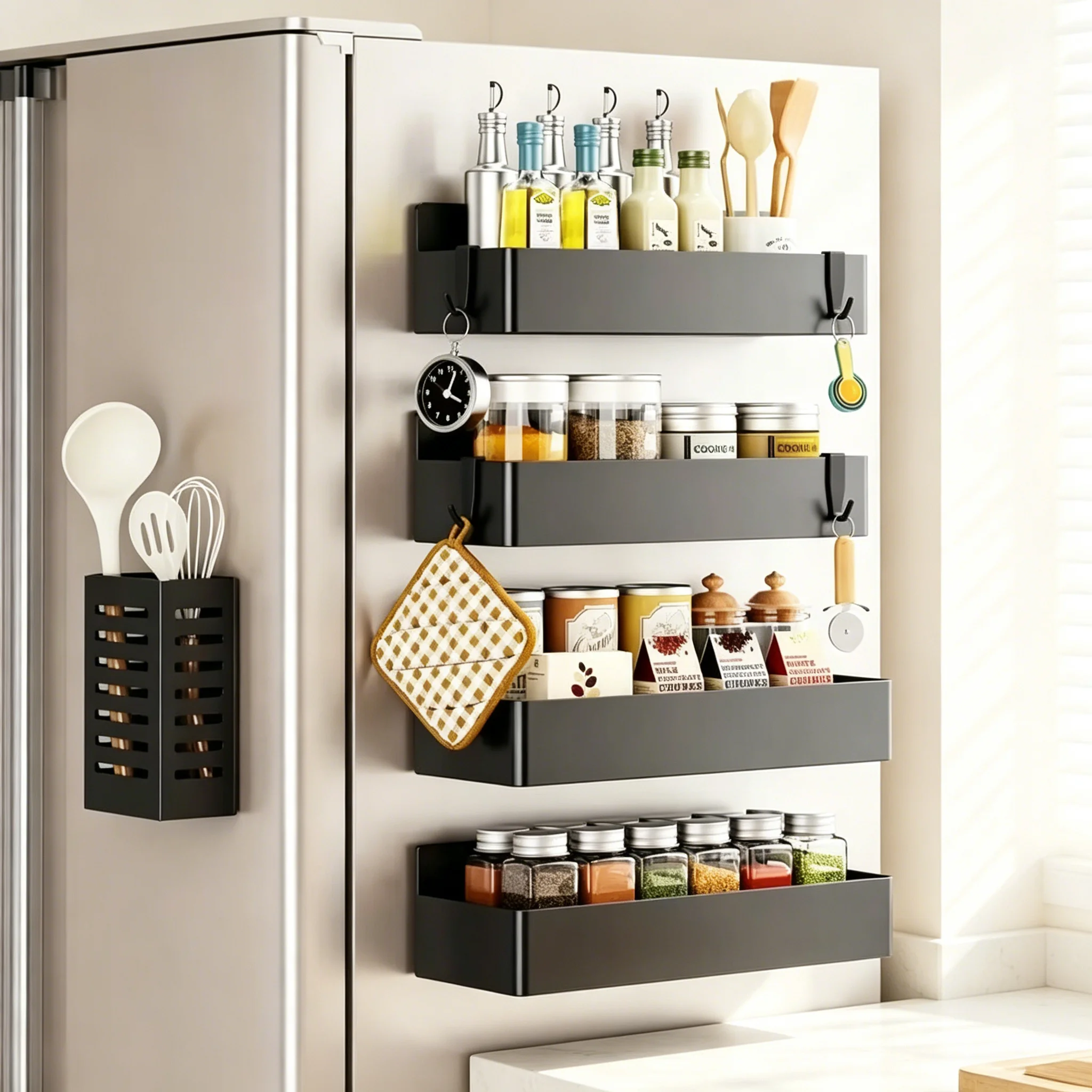 2-delige zwarte magnetische kr - Food Storage Rack For Kitchen recensie en prijs