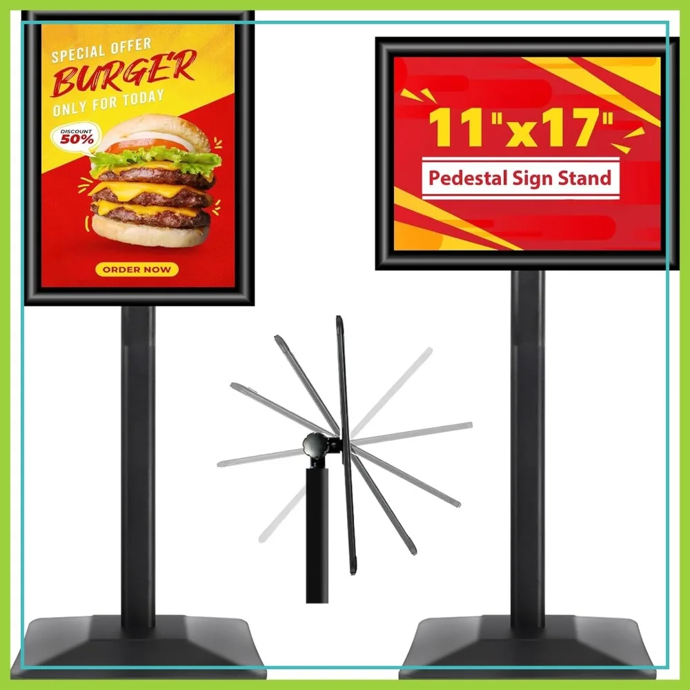 

Adjustable Standing Floor Sign Stand 11x17in with Heavy Base & Snap Frame for Indoor Outdoor Business Store Display (Black)