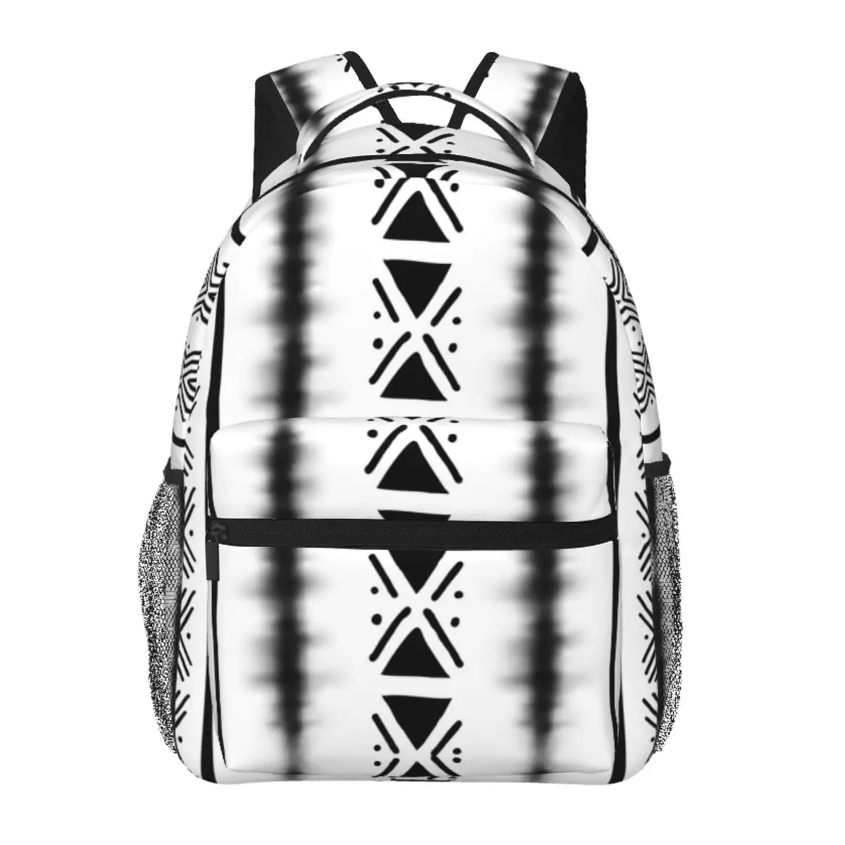 

White African Mud Cloth Tribal Design Backpack Student BookBag Kids School Bag Computer Shoulder Bags for Men Women