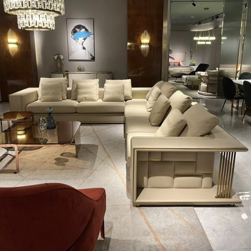 

Italian light luxury corner sofa large flat leather Babylon modern high-end living room home