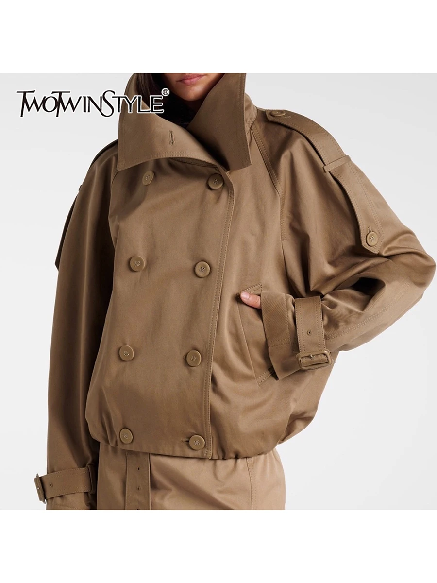 

TWOTWINSTYLE однотонные свободные базовые плащи на пуговицах для женщин, повседневные плащи с высоким воротом и длинными рукавами, женская осенняя одежда, новинка