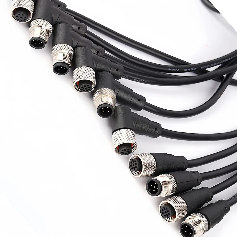 2Meters M12 sensor connector waterproof cable plug Male&Female 4 5 8 12Pin PVC Integrated injection molding M12 connectors