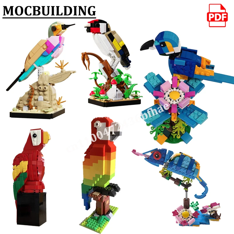 

Parrot Birds Model Goldfinch Lilac-breasted Roller MOCBUILDING Chameleon Blocks Construction Toys Gift