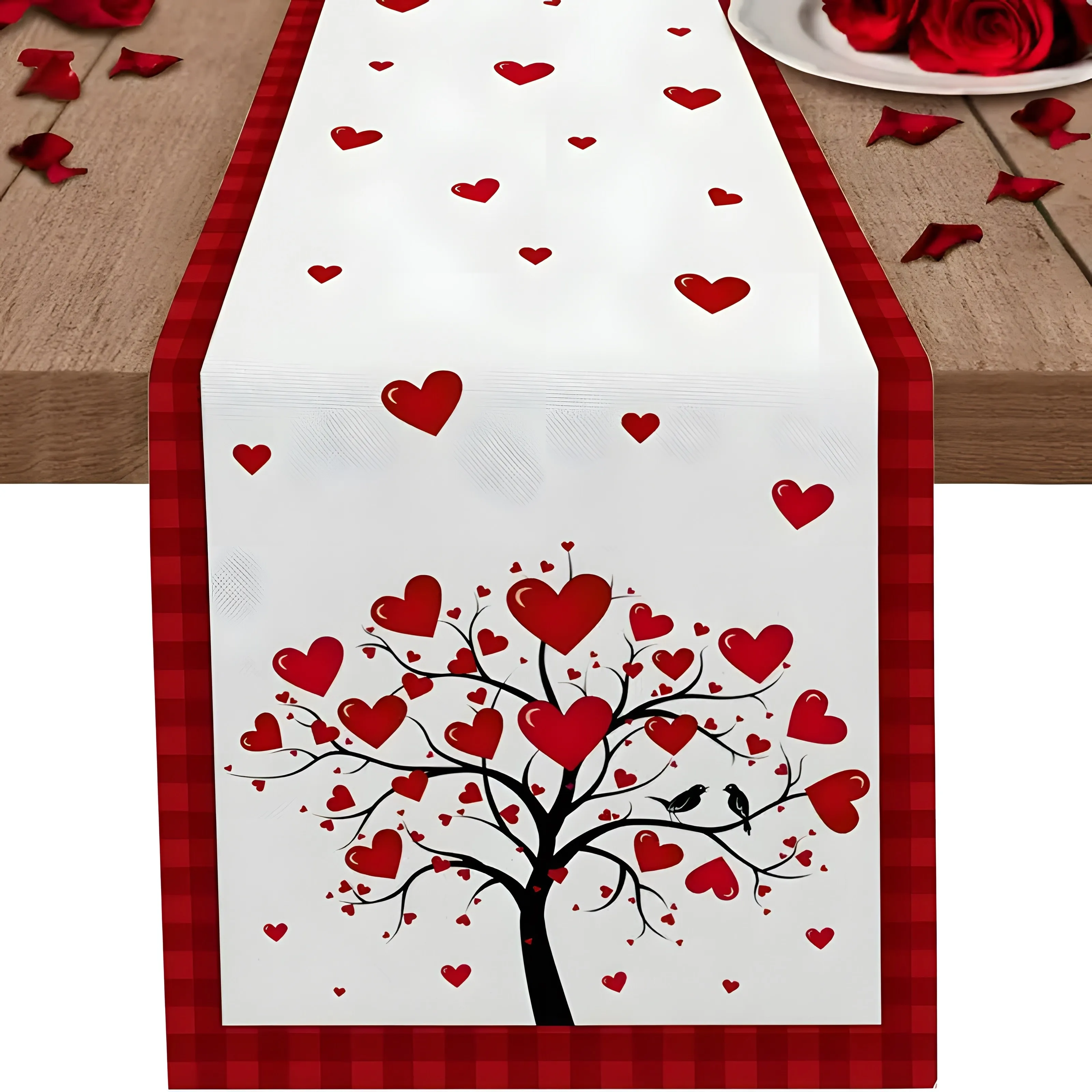 

1 Pc Farmhouse Style Table Runner | Red Heart & Polka Dot | Linen Material | Rectangular | Perfect for Country Weddings