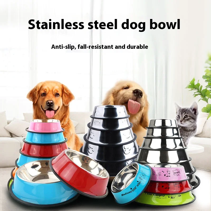 Stainless Steel Dog Bowls pink, Food and Water Non Slip Anti Skid Stackable Pet Puppy Dishes for Small, Medium and Large Dogs