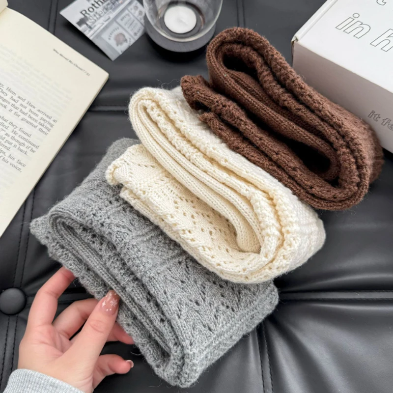 Damskie dzianinowe długie skarpety, jednolite kolory, modne pończochy, ażurowy wzór, skarpety domowe, jesienno-zimowe wygodne skarpety do botków.