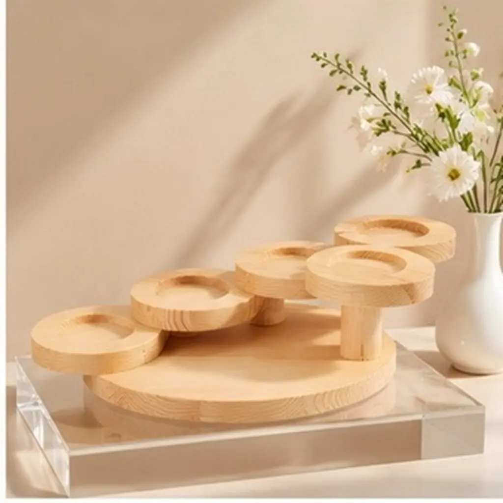 Wooden Five-Layer Sushi Display Stand Dessert Serving Tray Snack Food Presentation Rack Rotating Step Shape Artistic Serving