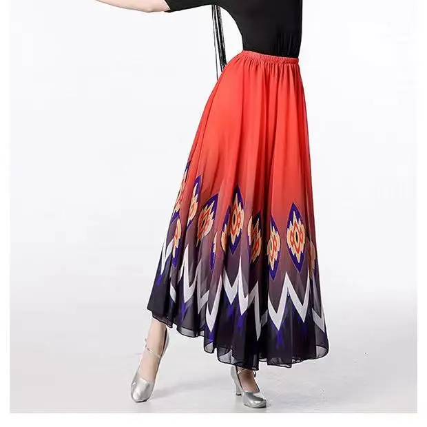 Women's Traditional Flamenco Dance Red and Black Flowing Half-Skirt 720-Degree Spin Practice Cosplay Stage Dance Performance