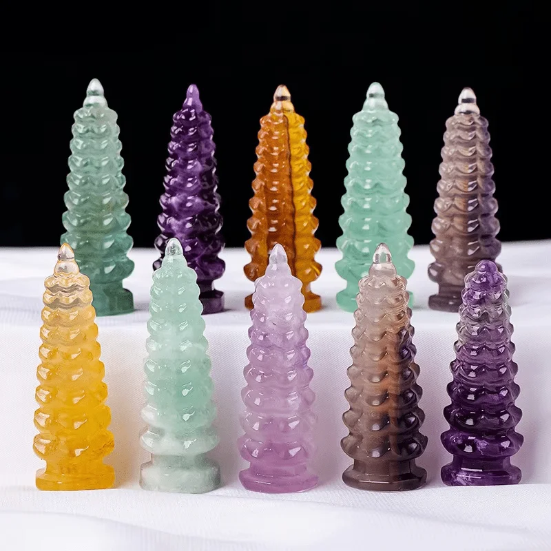 

1pc Fluorite Wenchang Tower, Polished Crystal Decoration for Classroom or Home, Ideal for Graduation, Lunar New Year, Easter