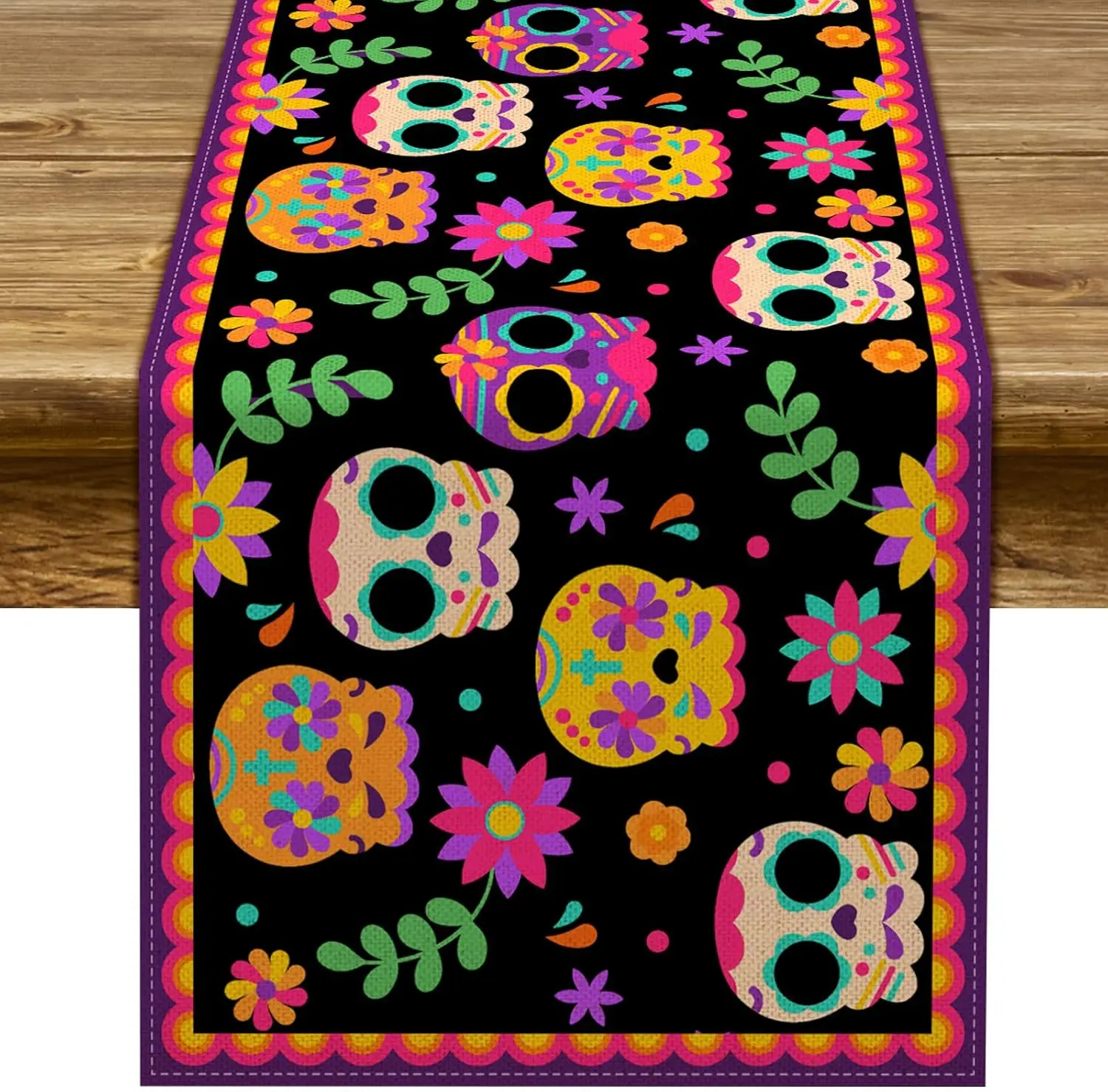 Mexican Day of The Dead Linen Table Runner Fiesta Party Decor Mexico Sugar Skull Dia De Los Muertos Table Runner for Table Decor
