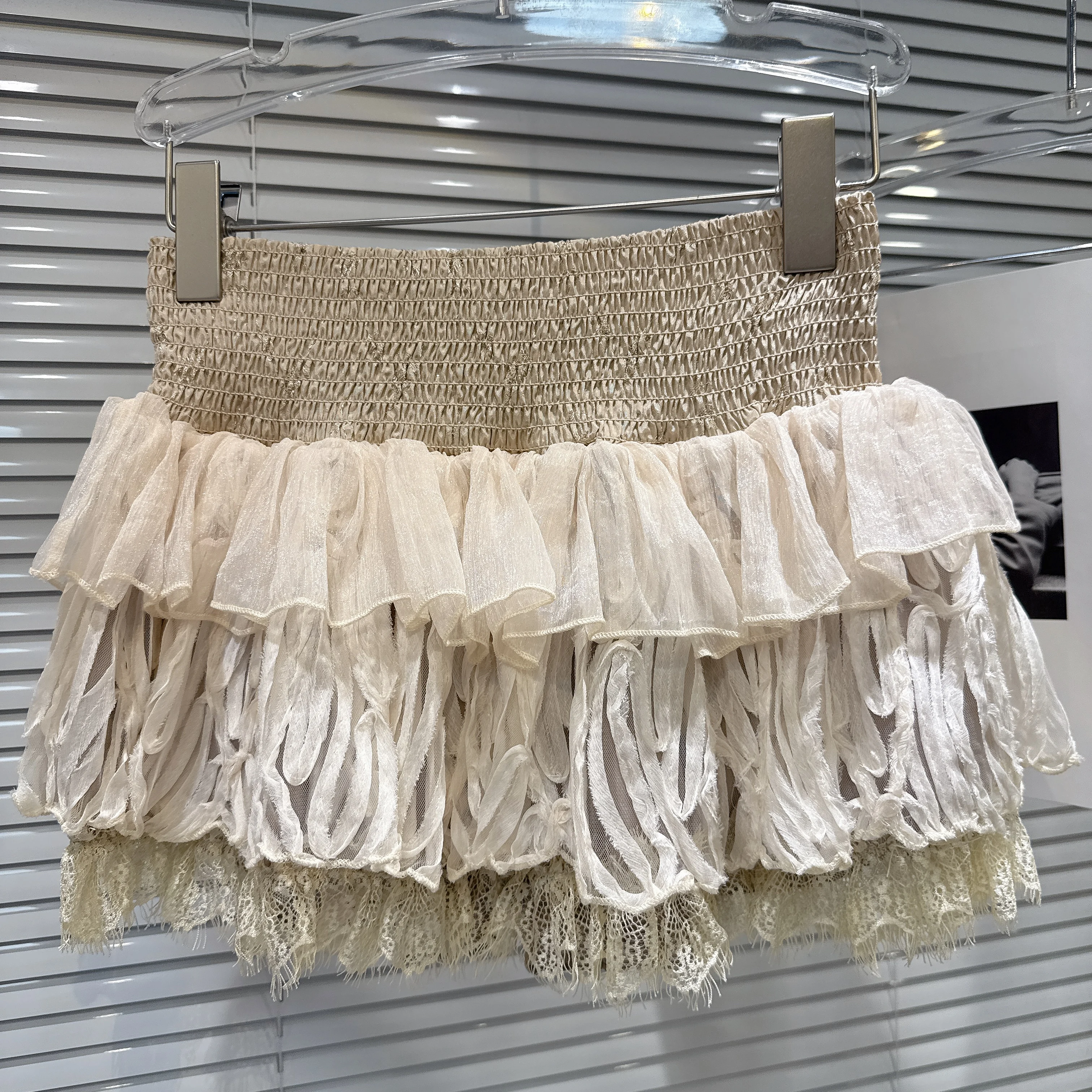 2025年秋新作 高級ツイードメッシュスリーブショートジャケットトップ、メッシュレイヤードスカート、女性用セット、別売り