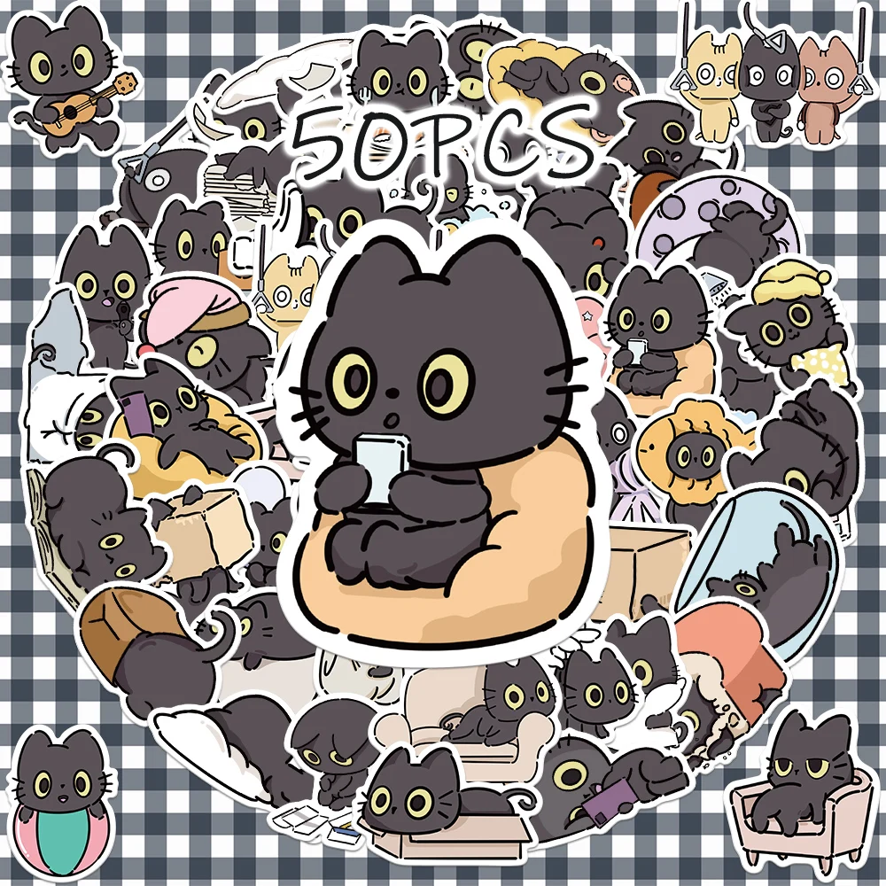 

50pcs Naughty cute black cat decorative stickers for New Year gift party decals Back to school laptop cellphone case skateboard