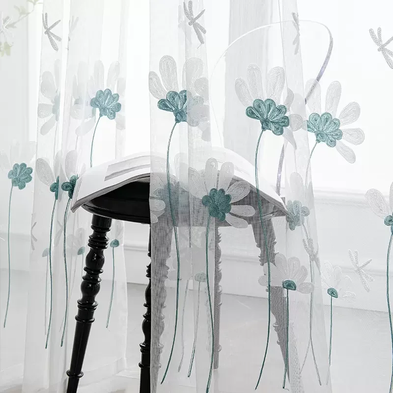 Korean flower small fresh embroidery gauze curtain for bedroom and living room 1PC