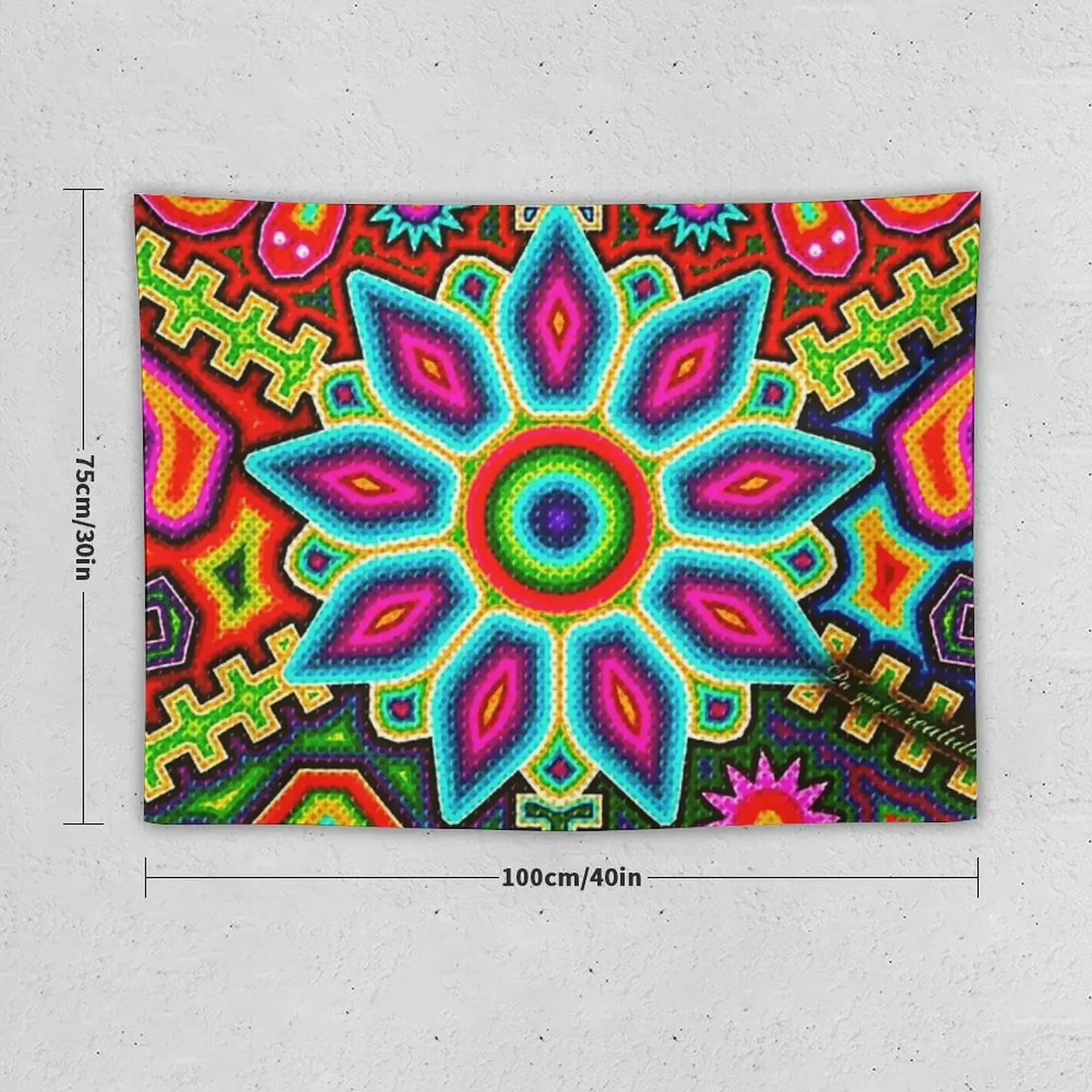 Mexican Colorful Huichol | Mexican Blanket Design | Large Cozy King Size | Vintage Folk Art - Tapestry Wallpaper Tapestry