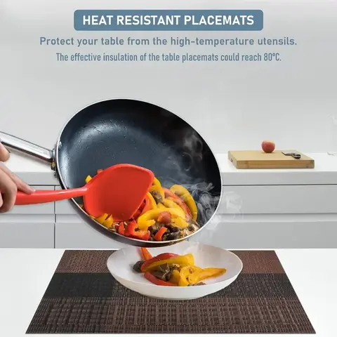 बुने हुए विनाइल प्लेसमैट सेट प्लेस मैट क्रॉसवीव नॉन-स्लिप वॉशेबल टेबल मैट डाइनिंग टेबल किचन रेस्टोरेंट डेकोर कोस्टर के लिए 6 best sales खाने की मेज के लिए मैट - №2