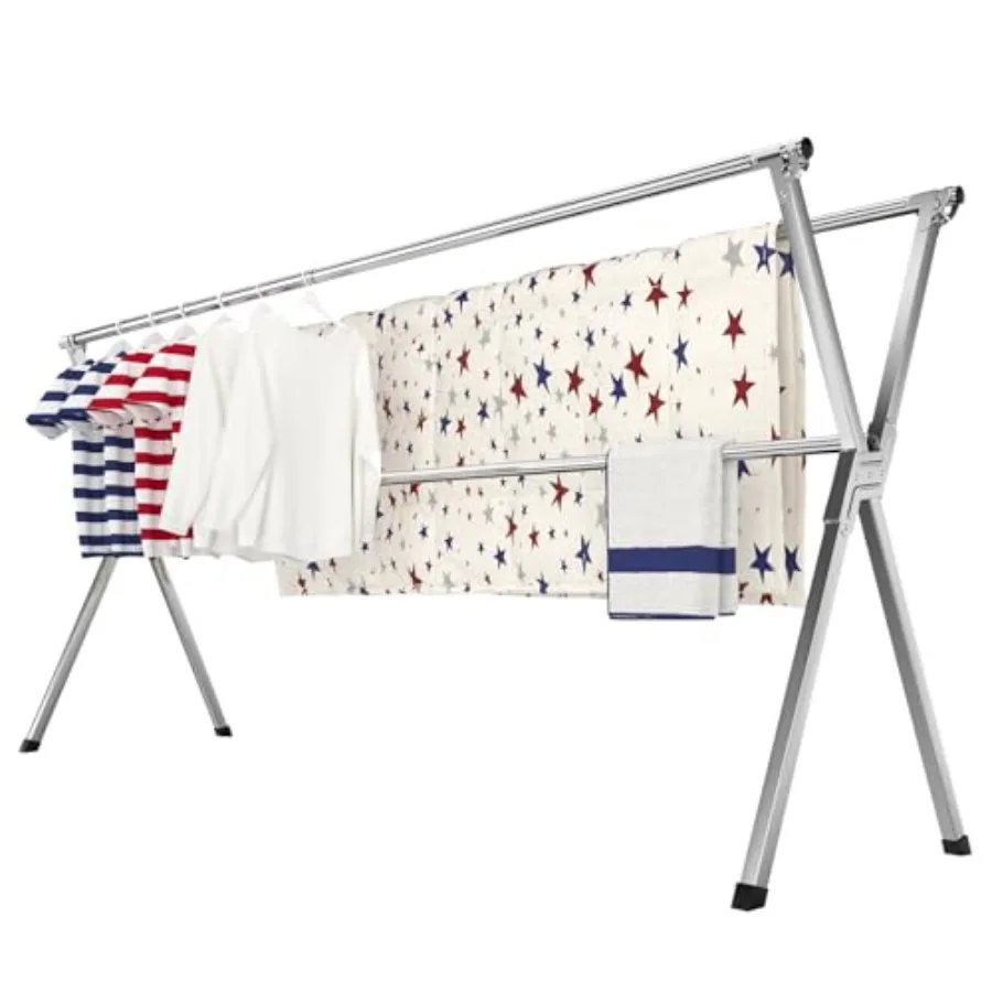 

Clothes Drying Rack Heavy-Duty Folding Laundry Drying Rack for Indoor Outdoor Use 50.4-78.7" Extendable Stainless Steel Space-S
