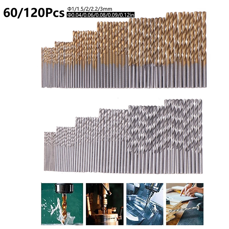 

60/120Pcs Titanium Coated Drill Bit Diameter 1/1.5/2/2.2/3mm HSS High Speed Steel Drill Bit Set Tool, High-quality Electric Tool