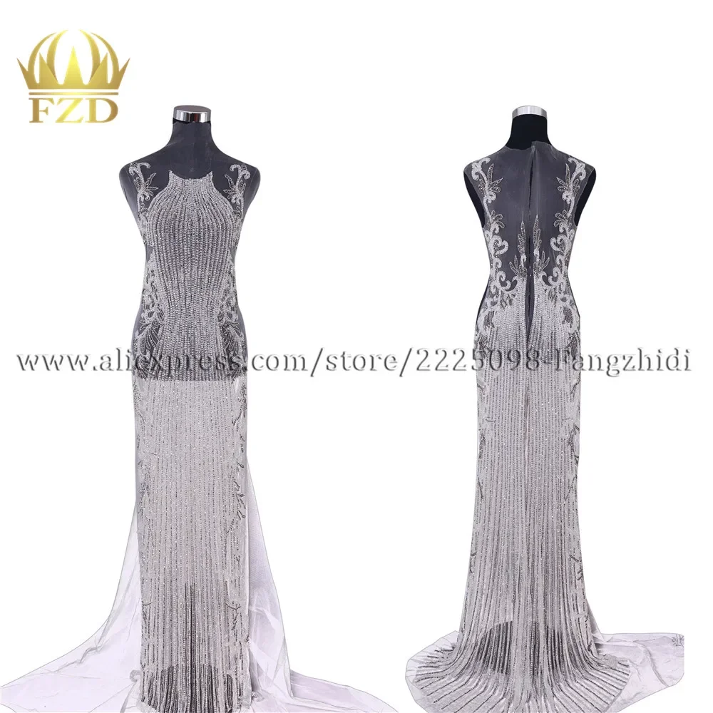 FZD 1 Set Sew on Large Elegant Crystal Evening Dress Long Patches for Clothing Wedding Evening night Dress Material DRA-313