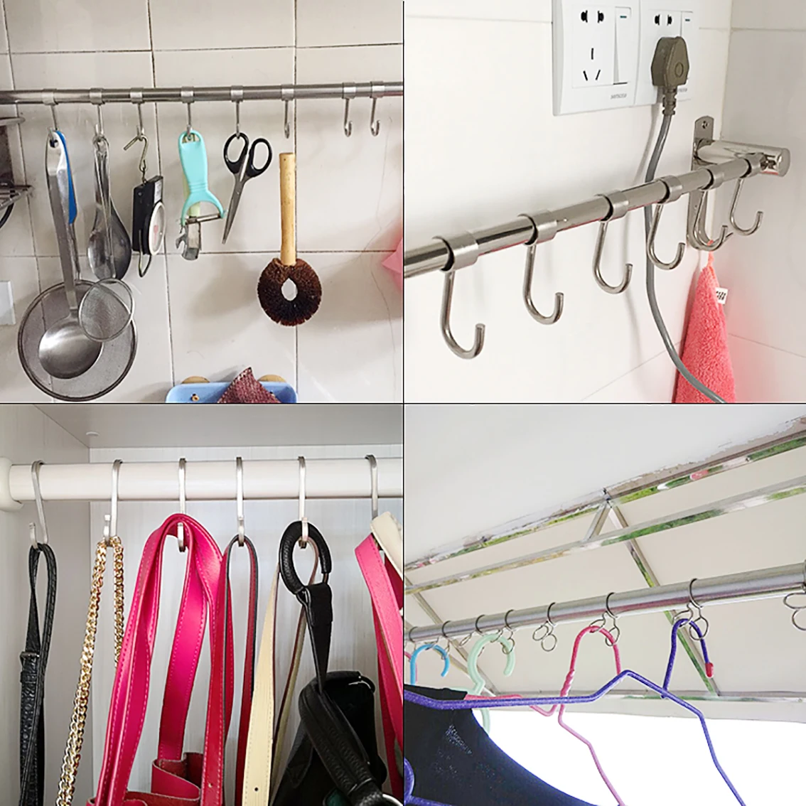 16mm/19mm/22mm/25mm/32mm Wardrobe Bathroom Hanging Tube Pipe Rod Hooks Stainless Kitchen Pan Hook Hanger for Towel Clothes