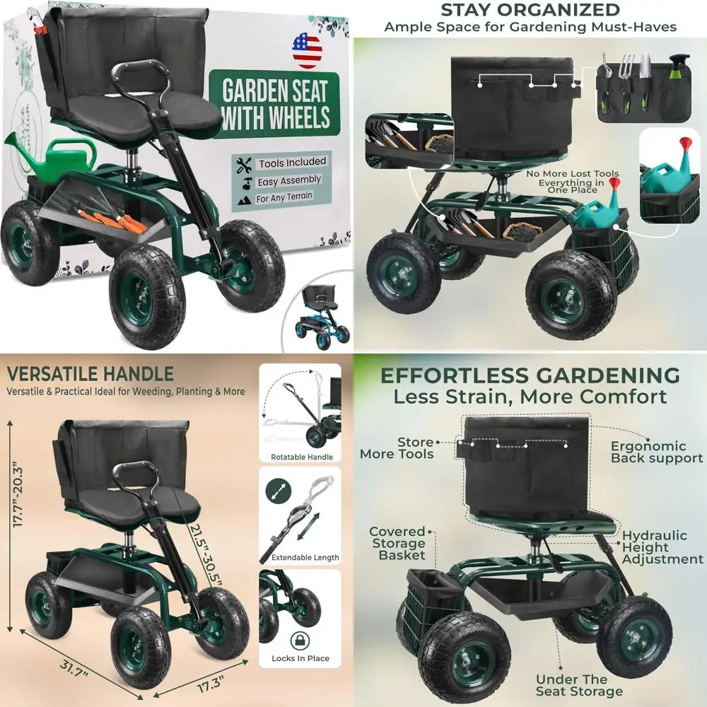 

Adjustable 360 Swivel Ergonomic Garden Stool with Hydraulic Height Control and Backrest for Comfortable Gardening