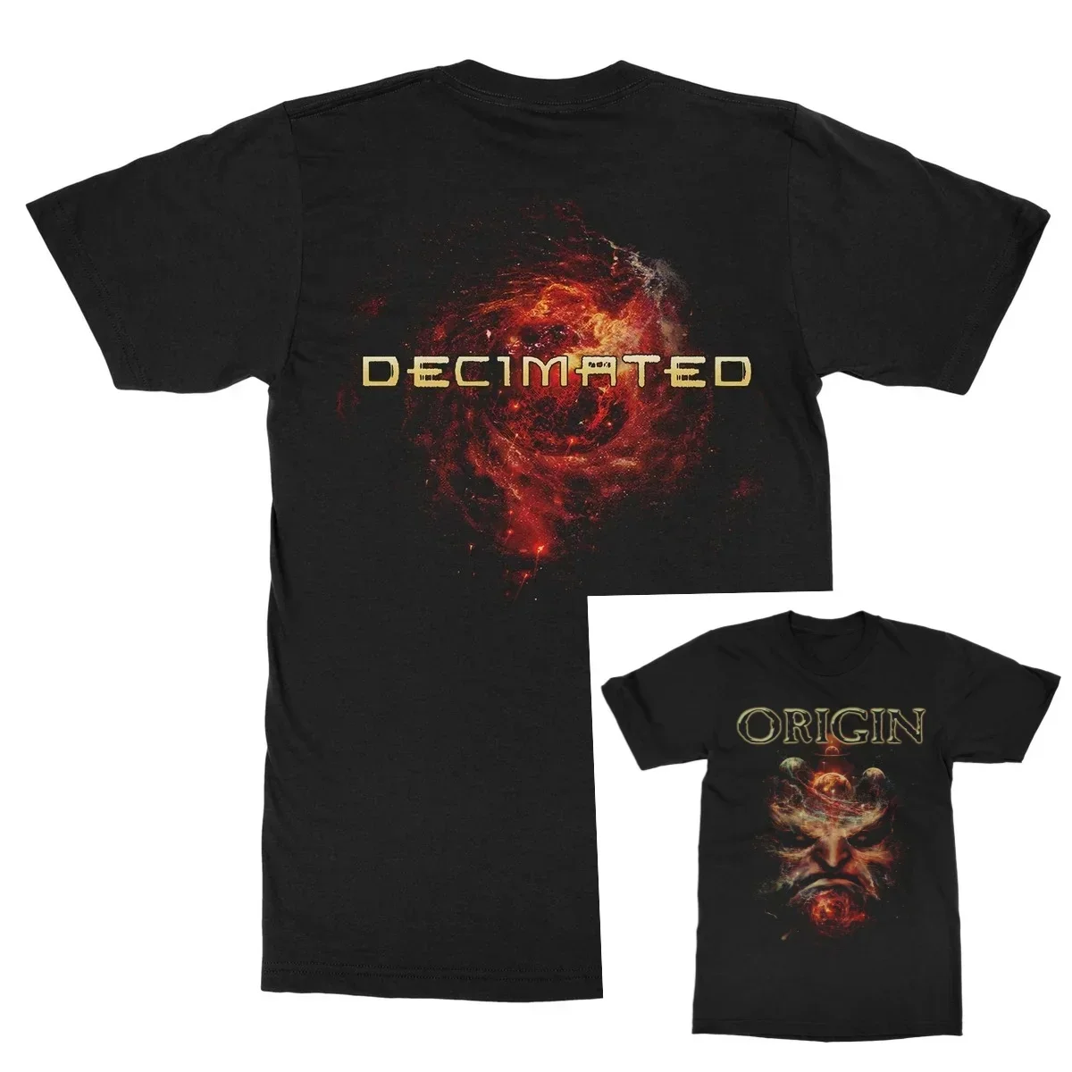 Origin T‑Shirt Dark Cosmic Fantasy Artwork Powerful Demon Deity Portrait Intertwined with Burning Space Nebula
