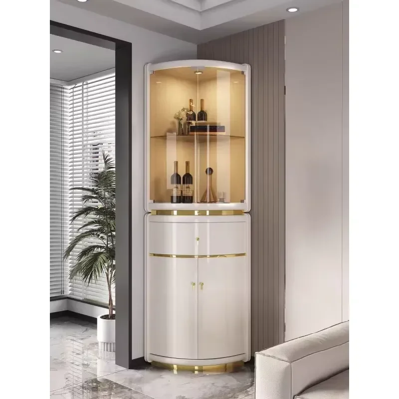 2026 Triangular Wine Cabinet Biguanyuan Stainless Steel Glass Corner Display Cabinet with Drawer for Living Room Accessible Part
