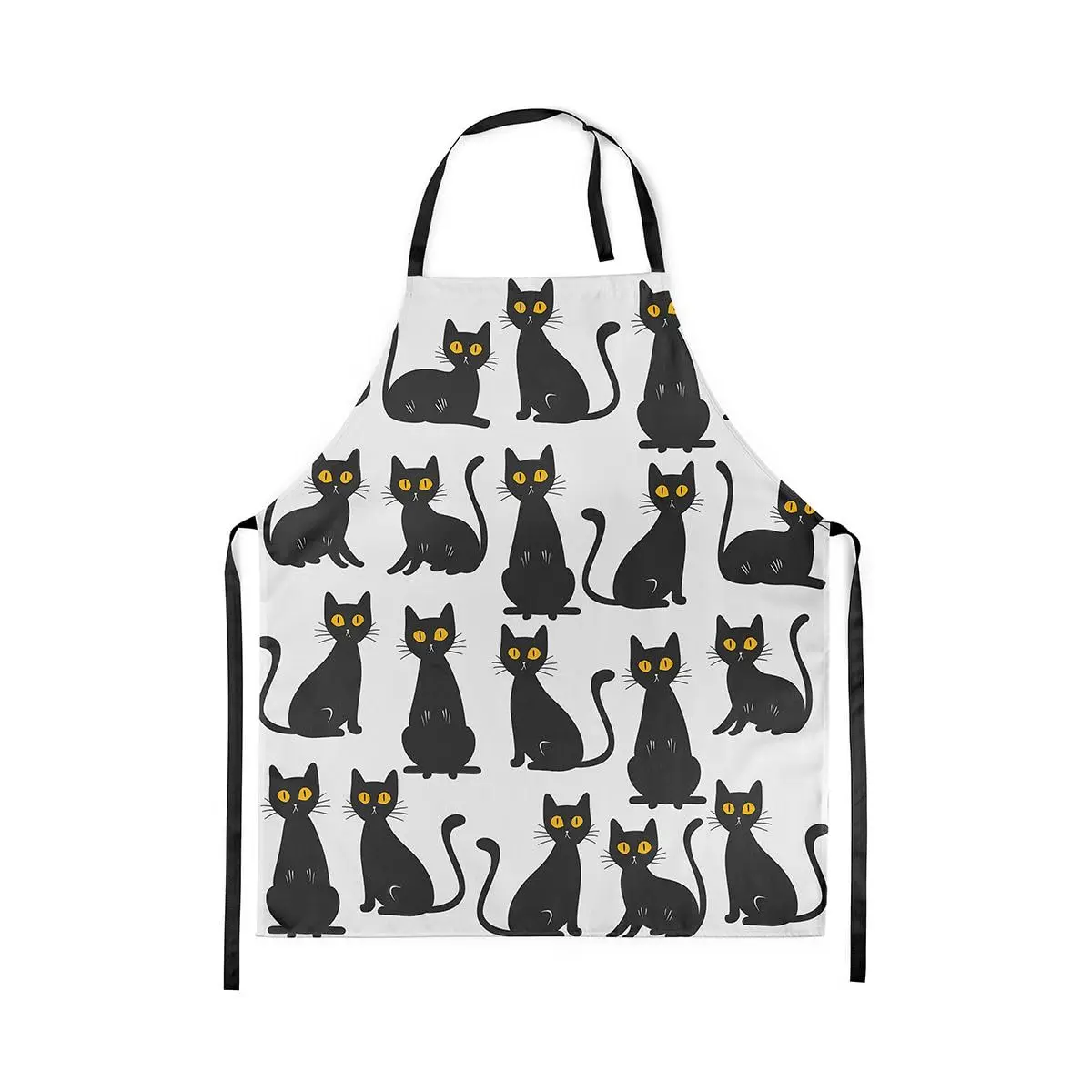 

Cartoon Apron for Women Men Black Cats Print Chef Cooking Kitchen BBQ Adjustable Bib Aprons Cute Animal Waterproof