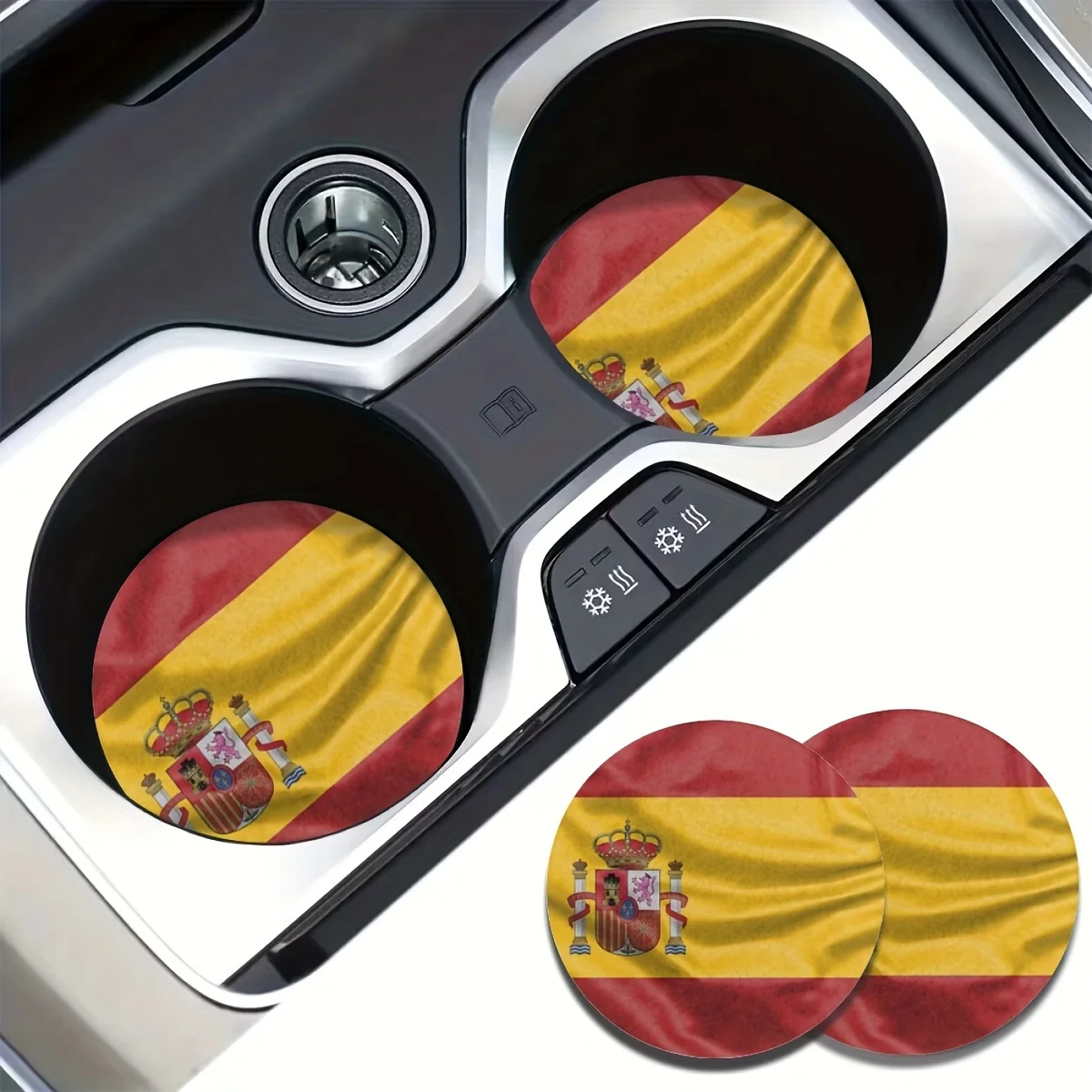

2 Spanish flag absorbent car cup holders coasters - Durable, anti-slip and waterproof coasters, suitable for vehicles and home d