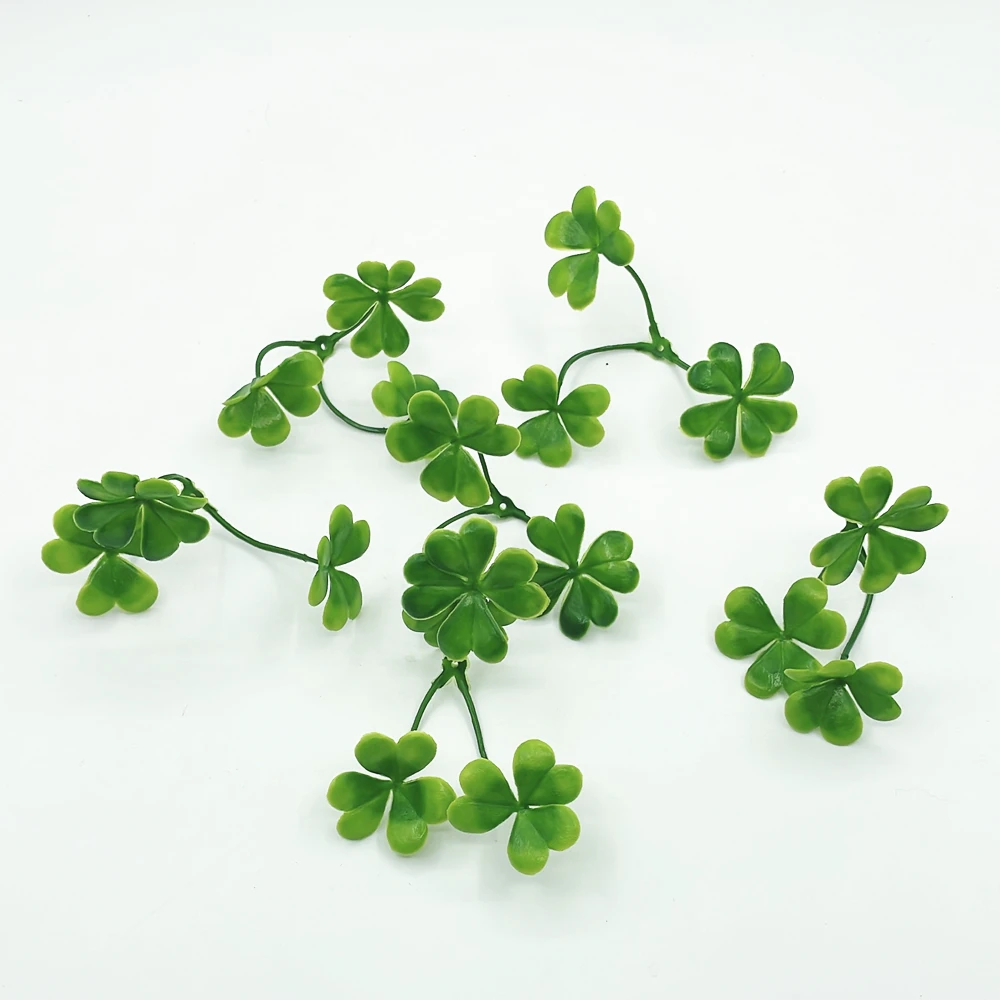 20 Stück künstliche Kleeblatt gefälschte Pflanzen Zweige St. Patrick's Day Blumen für Kranz Dekorationen Handwerk Blumenstrauß DIY Zubehör – Detail 3