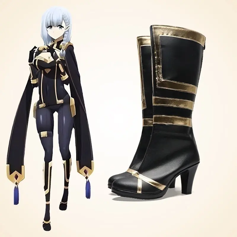 Anime The Eminence in Shadow Beta Cosplay-Schuhe, schwarze High Heels, mittellange PU-Lederstiefel für Halloween-Karneval